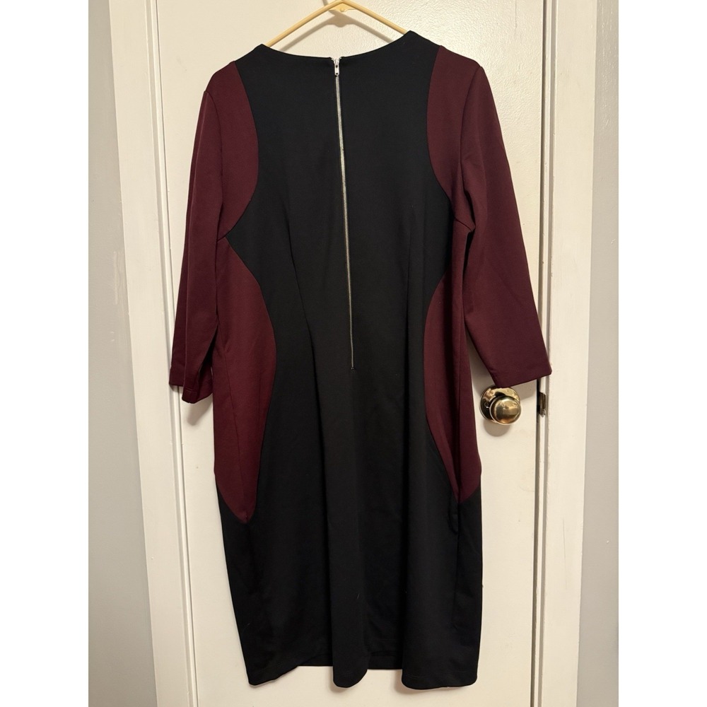 Lane Bryant Colorblock Sheath Dress Career Office Modest Burgundy 18 - Picture 3 of 3